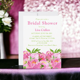 Roze Waterverf Peonies Bridal Shower Invitation Kaart