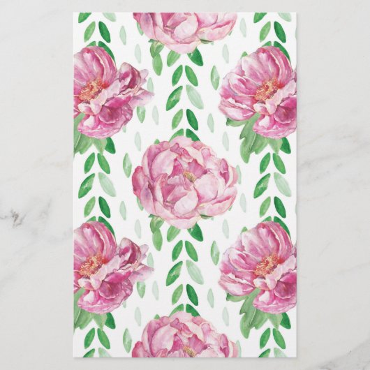 Roze Waterverf Peonies Briefpapier (Voorkant)