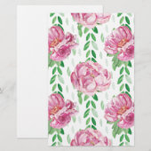 Roze Waterverf Peonies Briefpapier (Voorkant / Achterkant)