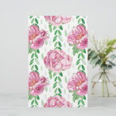 Roze Waterverf Peonies Briefpapier (Staand voorkant)