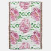 Roze Waterverf Peonies Deken (Voorkant Verticaal)