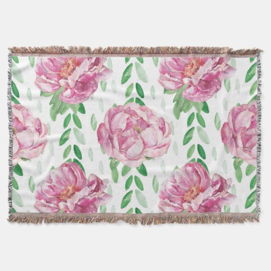 Roze Waterverf Peonies Deken (Voorkant)