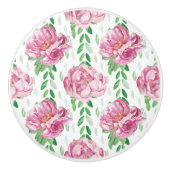 Roze Waterverf Peonies Keramische Knop (Voorkant)