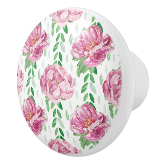 Roze Waterverf Peonies Keramische Knop (Rechts)