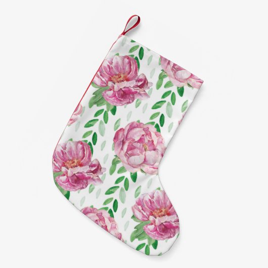 Roze Waterverf Peonies Kleine Kerstsok (Voorkant (Hangend))