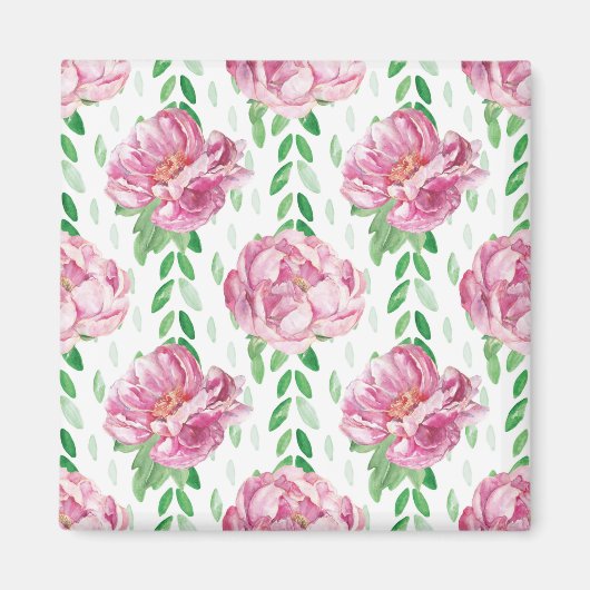 Roze Waterverf Peonies Magneet (Voorkant)
