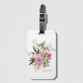 Roze Waterverf Peonies Roos Gold Butterfly Naam Bagagelabel (Voorkant (verticaal))