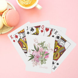Roze Waterverf Peonies Roos Gold Butterfly Naam Pokerkaarten