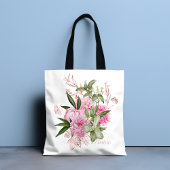 Roze Waterverf Peonies Roos Gold Butterfly Naam Tote Bag