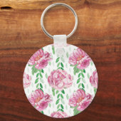Roze Waterverf Peonies Sleutelhanger (Voorkant)