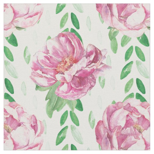 Roze Waterverf Peonies Stof (Close Up)