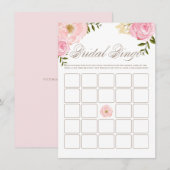 Roze Waterverf Peonies Vrijgezellenfeest Bingo Gam Informatiekaartje (Voorkant / Achterkant)