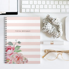 Roze Waterverf Peony & Blush Stripe Notitieboek