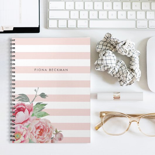 Roze Waterverf Peony & Blush Stripe Notitieboek