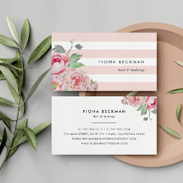 Roze Waterverf Peony & Blush Stripe Visitekaartje