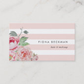 Roze Waterverf Peony & Blush Stripe Visitekaartje (Voorkant)