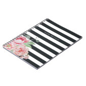 Roze Waterverf Peony & Charcoal Stripe Notitieboek (Linkerzijde)