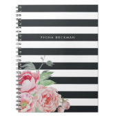 Roze Waterverf Peony & Charcoal Stripe Notitieboek (Voorkant)