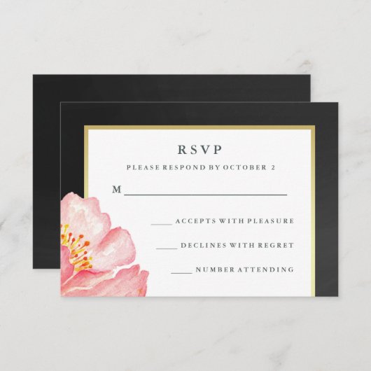 roze Waterverf Peony en Chalkboard RSVP (Voorkant / Achterkant)