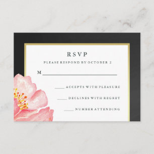  roze Waterverf Peony en Chalkboard RSVP Kaartje
