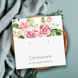Roze Waterverf Peony Floral Stud Earring Holder Vierkante Visitekaartje