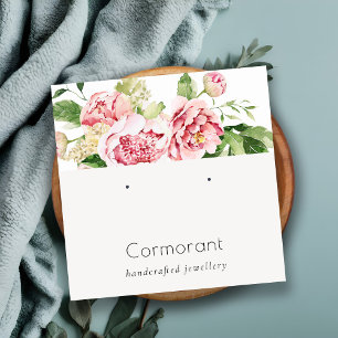 Roze Waterverf Peony Floral Stud Earring Holder Vierkante Visitekaartje