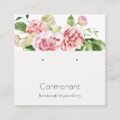 Roze Waterverf Peony Floral Stud Earring Holder Vierkante Visitekaartje (Voorkant)