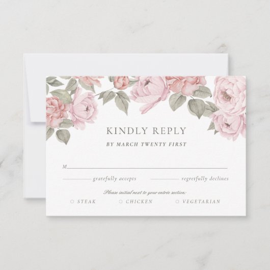 Roze Waterverf Peony Florals RSVP Entrée Chocolade (Voorkant)