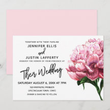 Roze Waterverf Peony Flower, Modern Wedding