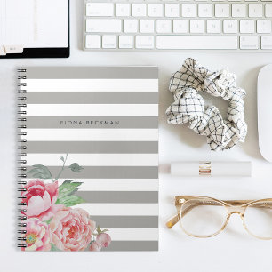 Roze Waterverf Peony & Gray Stripe Notitieboek
