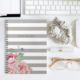 Roze Waterverf Peony & Gray Stripe Notitieboek