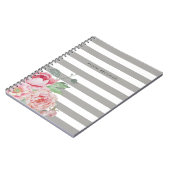 Roze Waterverf Peony & Gray Stripe Notitieboek (Linkerzijde)
