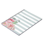 Roze Waterverf Peony & Mint Stripe Notitieboek (Linkerzijde)