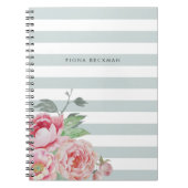 Roze Waterverf Peony & Mint Stripe Notitieboek (Voorkant)