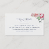 Roze Waterverf Peony & Navy Stripe Visitekaartje (Achterkant)