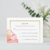 Roze Waterverf Peony op Witte RSVP (Staand voorkant)