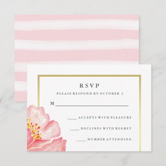 Roze Waterverf Peony op Witte RSVP (Voorkant / Achterkant)