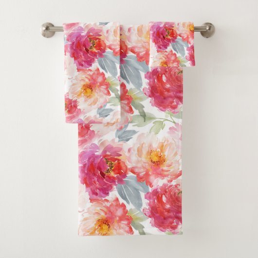 Roze Waterverf Peony-ventilator Bad Handdoek (Insitu)
