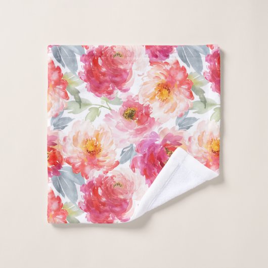 Roze Waterverf Peony-ventilator Bad Handdoek (Wasdoekje)