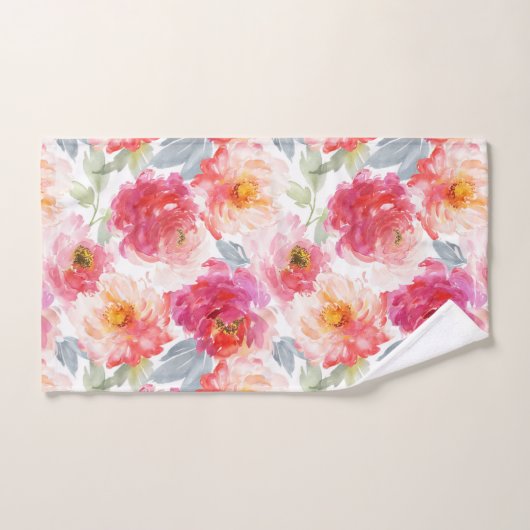 Roze Waterverf Peony-ventilator Bad Handdoek (Handdoek)