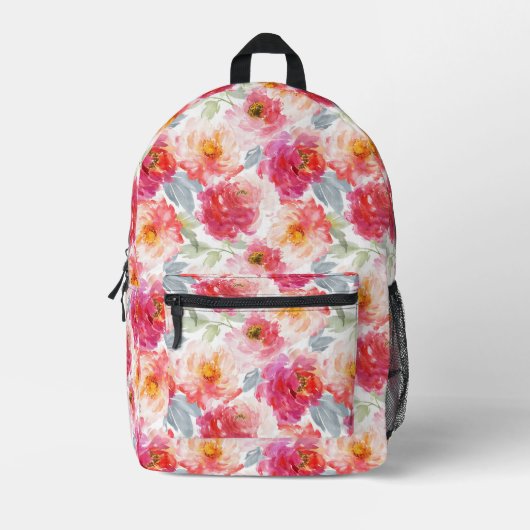 Roze Waterverf Peony-ventilator Bedrukte Rugzak (Voorkant)