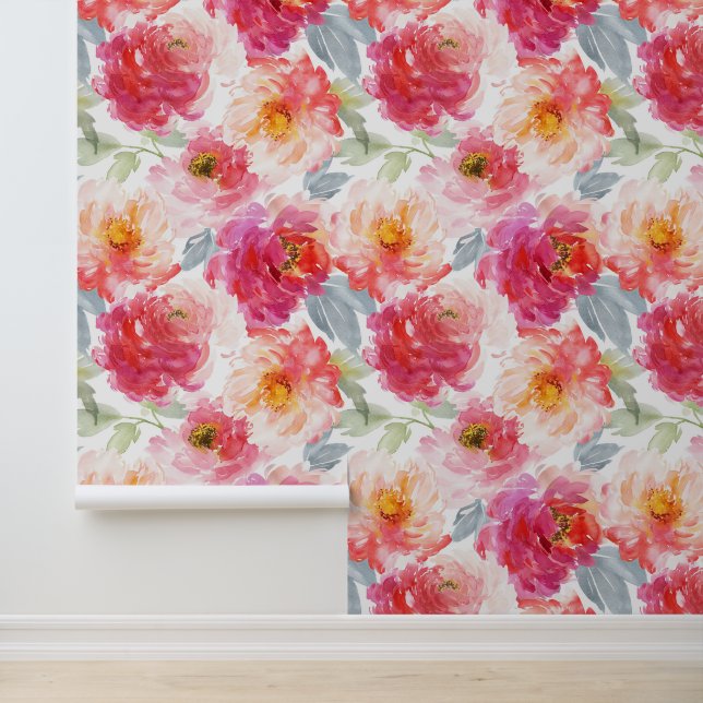 Roze Waterverf Peony-ventilator Behang (Applicatie)