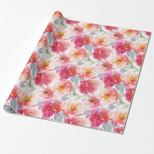 Roze Waterverf Peony-ventilator Cadeaupapier