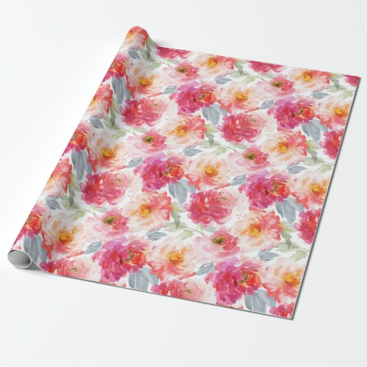 Roze Waterverf Peony-ventilator Cadeaupapier (Uitgerold)