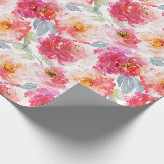 Roze Waterverf Peony-ventilator Cadeaupapier (Hoek)