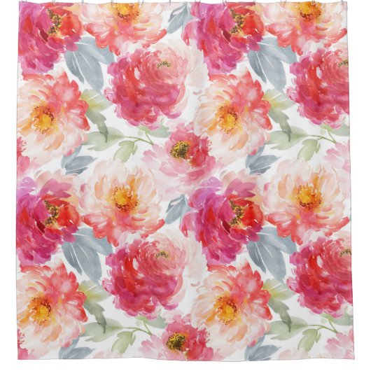 Roze Waterverf Peony-ventilator Douchegordijn (Voorkant)