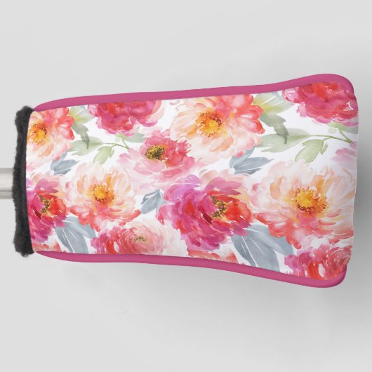 Roze Waterverf Peony-ventilator Golfheadcover (Voorkant)