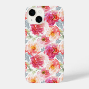 Roze Waterverf Peony-ventilator iPhone 14 Hoesje