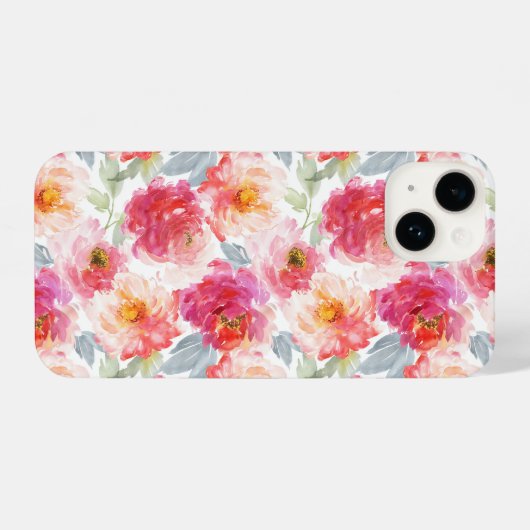 Roze Waterverf Peony-ventilator iPhone Hoesje (Achterkant horizontaal)