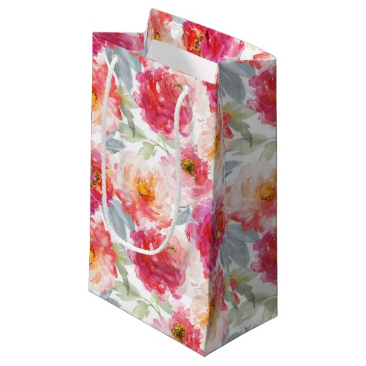 Roze Waterverf Peony-ventilator Klein Cadeauzakje (Voorkant Gekanteld)